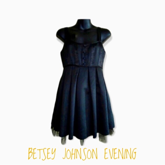 Betsey Johnson Dresses & Skirts - 90's Betsey Johnson Evening satin strap, chiffon, grommet lace up black dress 8